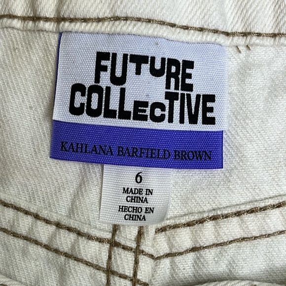 Future Collective Kahlana Barfield Brown Cream Mid Rise Tapered Leg  jeans - Picture 3 of 14